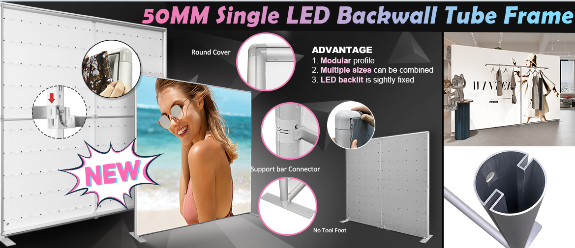 Fast Wall 50mm single LED backwall tube frame features