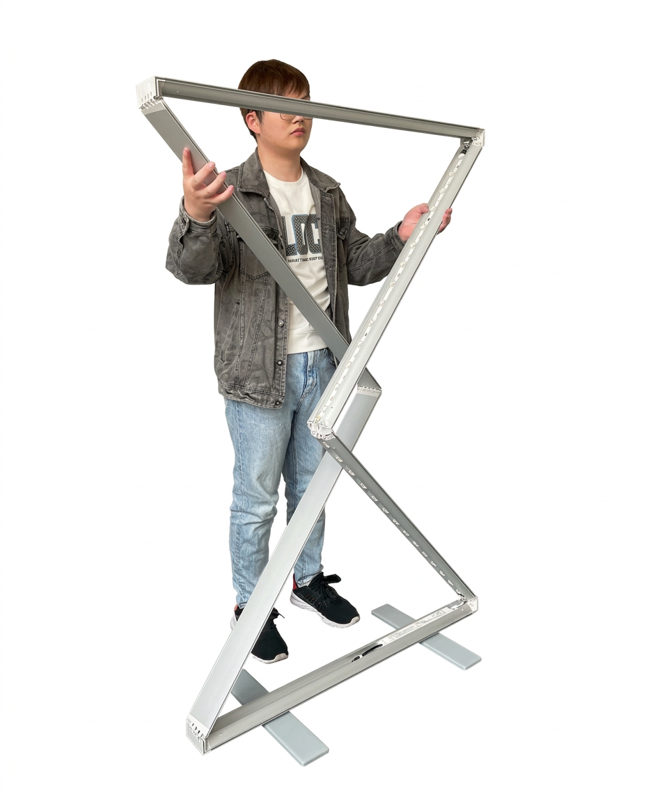 Pop Up frame partially folded showing concertina assembly