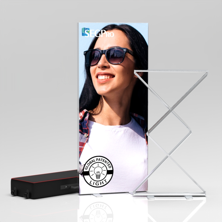 SEGPro Pop Up Light Box with sunglasses graphic and folding frame
